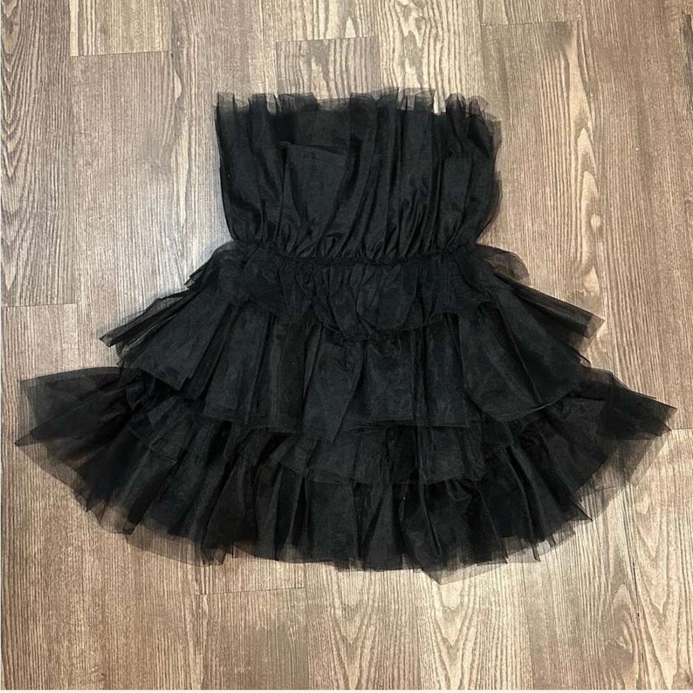 NWT Francesca’s Black Tulle Ruffled Tiered Babydoll Dress